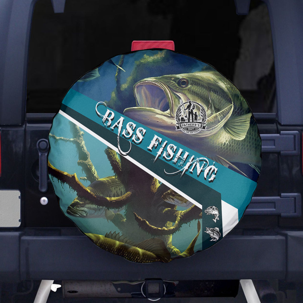 Happy Father's Day Bass Fishing Spare Tire Cover Dad and Son - Wonder Print Shop