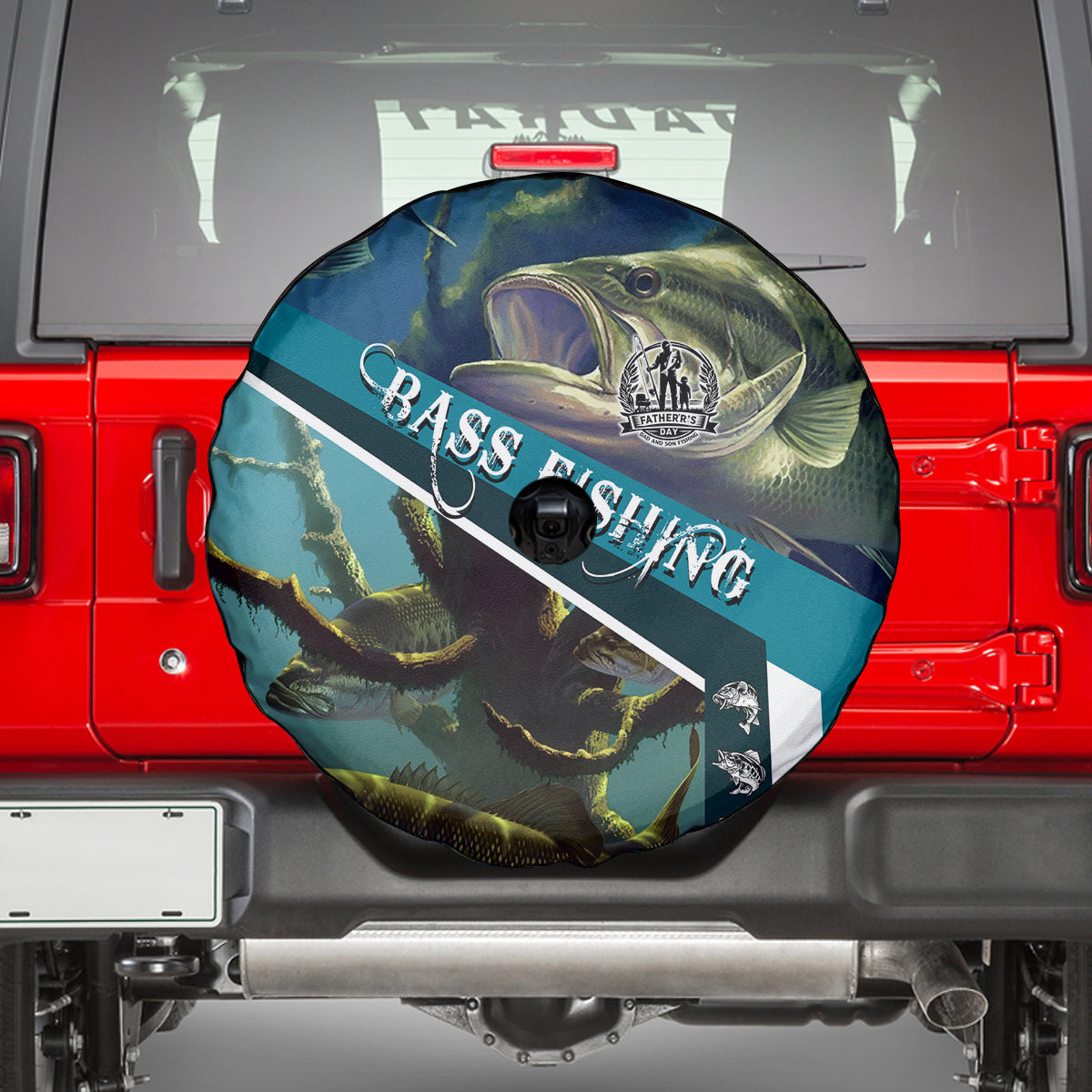 Happy Father's Day Bass Fishing Spare Tire Cover Dad and Son - Wonder Print Shop