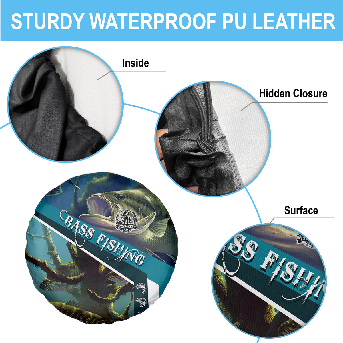 Happy Father's Day Bass Fishing Spare Tire Cover Dad and Son - Wonder Print Shop