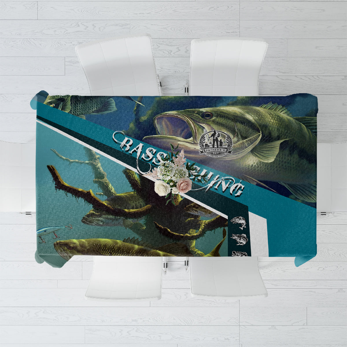 Happy Father's Day Bass Fishing Tablecloth Dad and Son - Wonder Print Shop