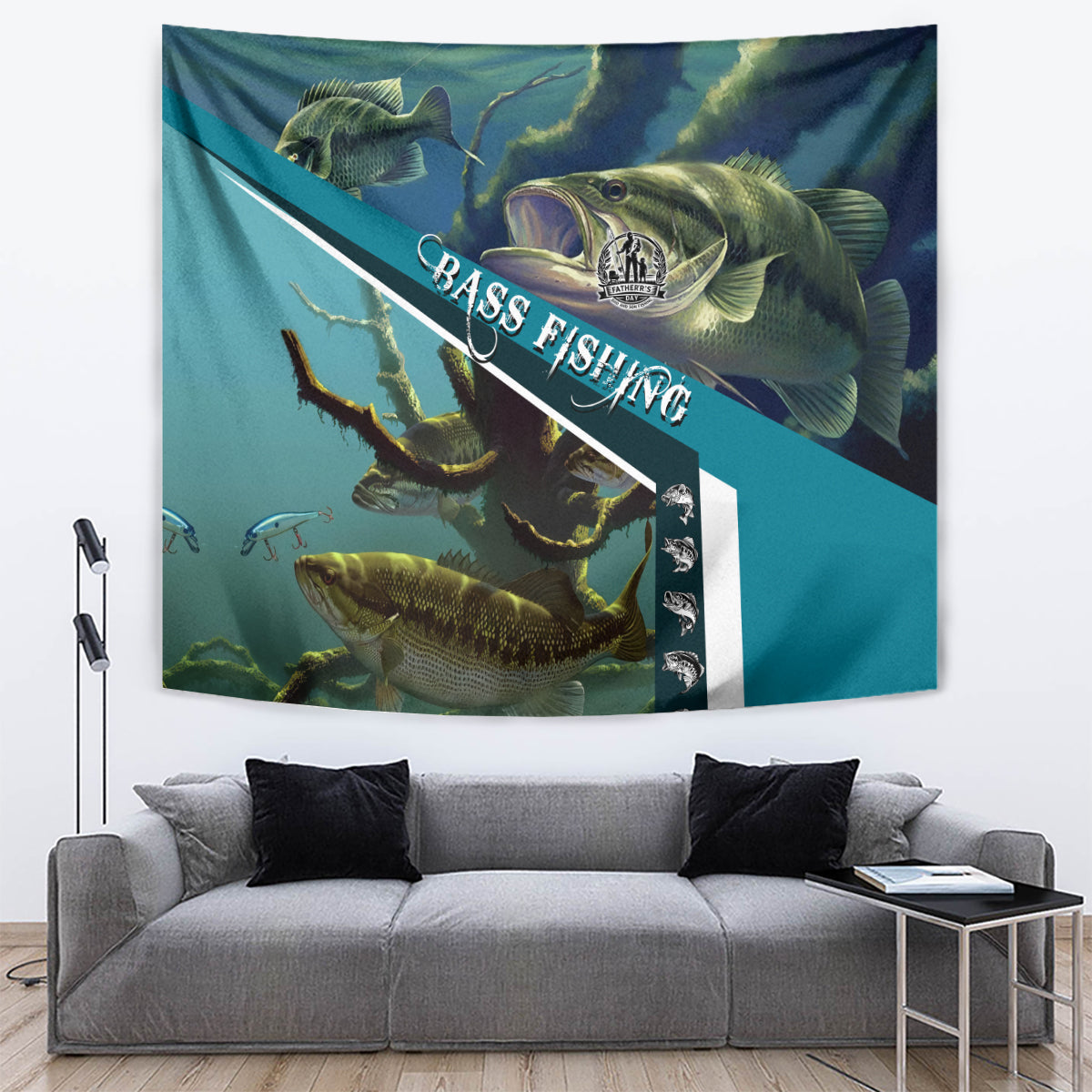Happy Father's Day Bass Fishing Tapestry Dad and Son - Wonder Print Shop