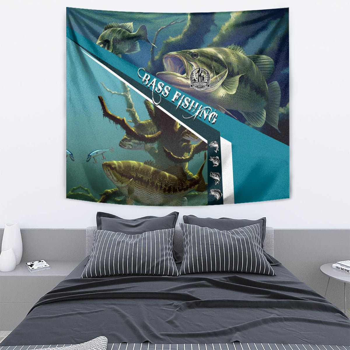 Happy Father's Day Bass Fishing Tapestry Dad and Son - Wonder Print Shop