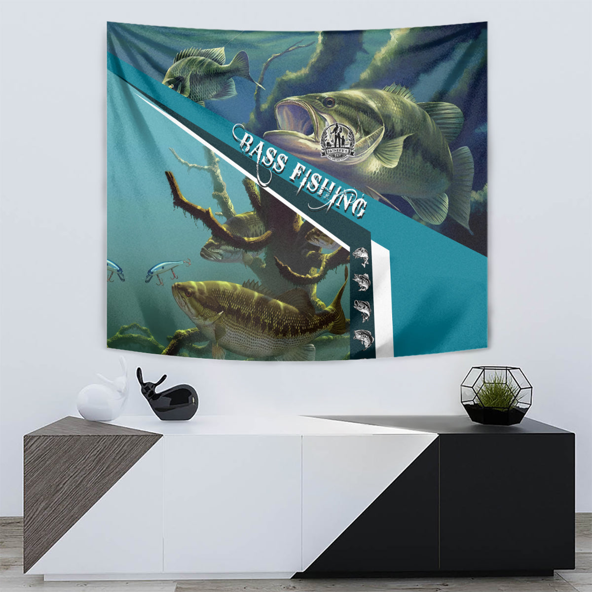 Happy Father's Day Bass Fishing Tapestry Dad and Son - Wonder Print Shop