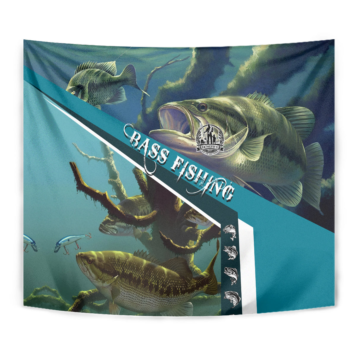 Happy Father's Day Bass Fishing Tapestry Dad and Son - Wonder Print Shop
