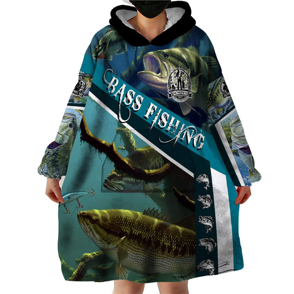 Happy Father's Day Bass Fishing Wearable Blanket Hoodie Dad and Son - Wonder Print Shop