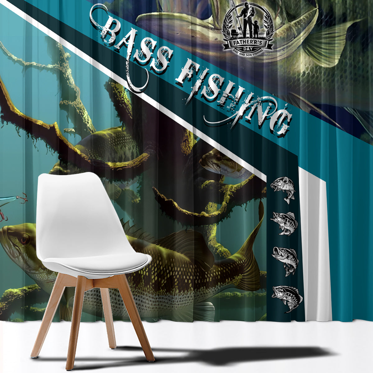 Happy Father's Day Bass Fishing Window Curtain Dad and Son - Wonder Print Shop
