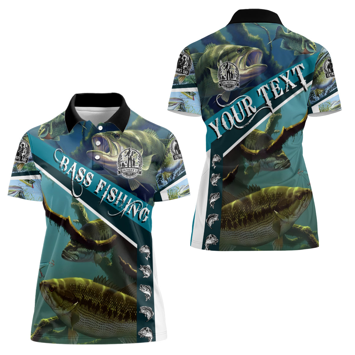 Happy Father's Day Bass Fishing Women Polo Shirt Dad and Son - Wonder Print Shop