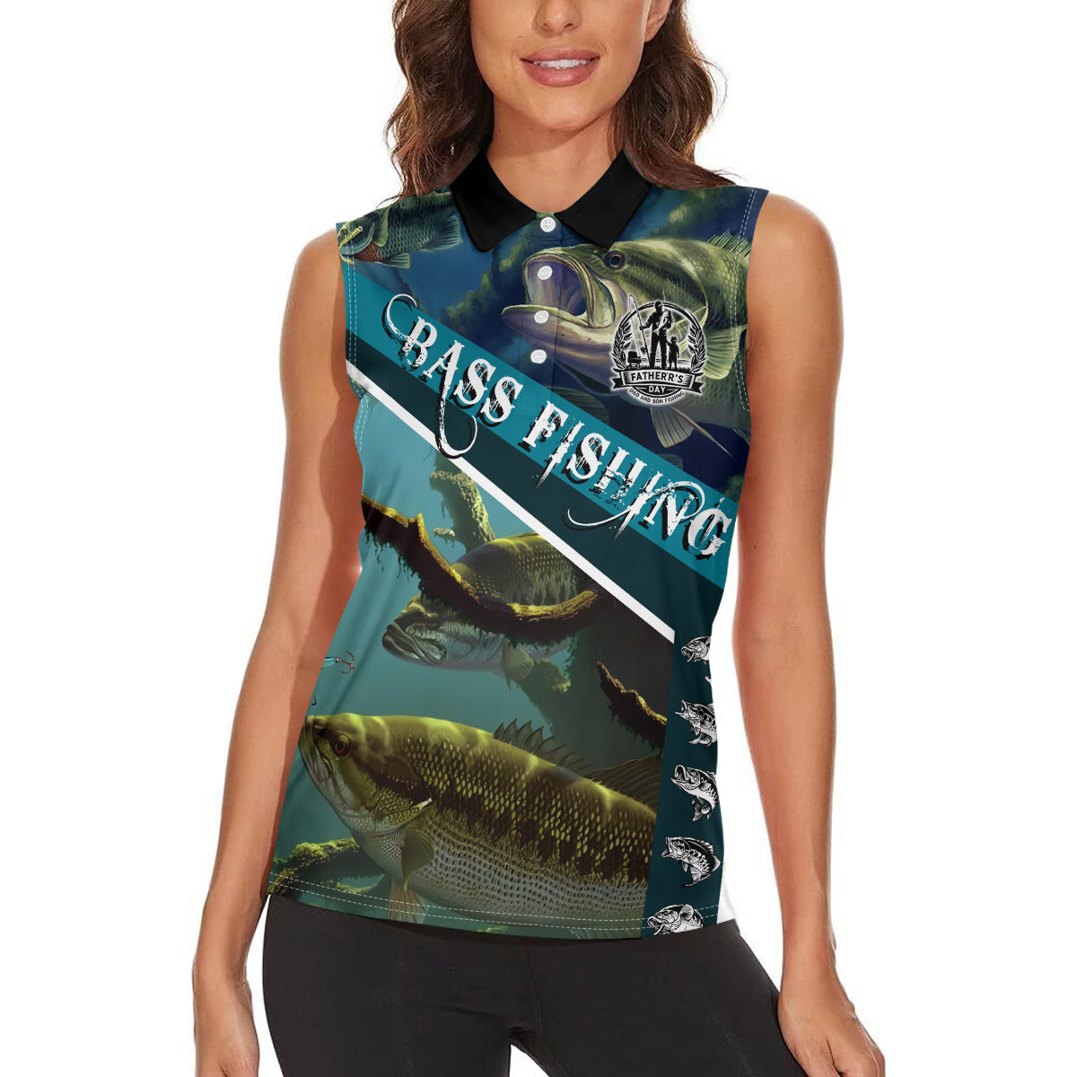 Happy Father's Day Bass Fishing Women Sleeveless Polo Shirt Dad and Son - Wonder Print Shop