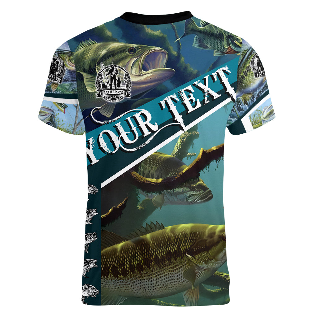 Happy Father's Day Bass Fishing Women V-Neck T-Shirt Dad and Son - Wonder Print Shop