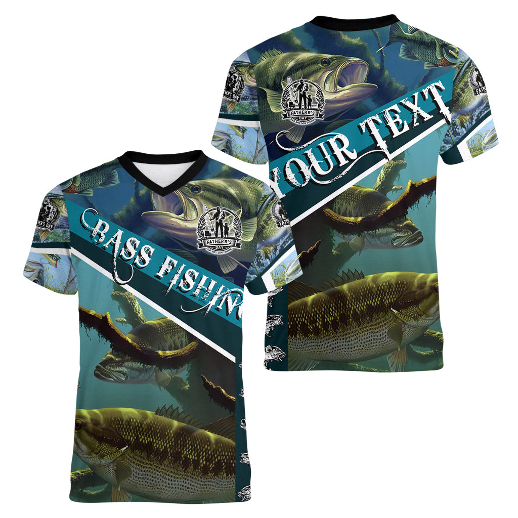 Happy Father's Day Bass Fishing Women V-Neck T-Shirt Dad and Son - Wonder Print Shop