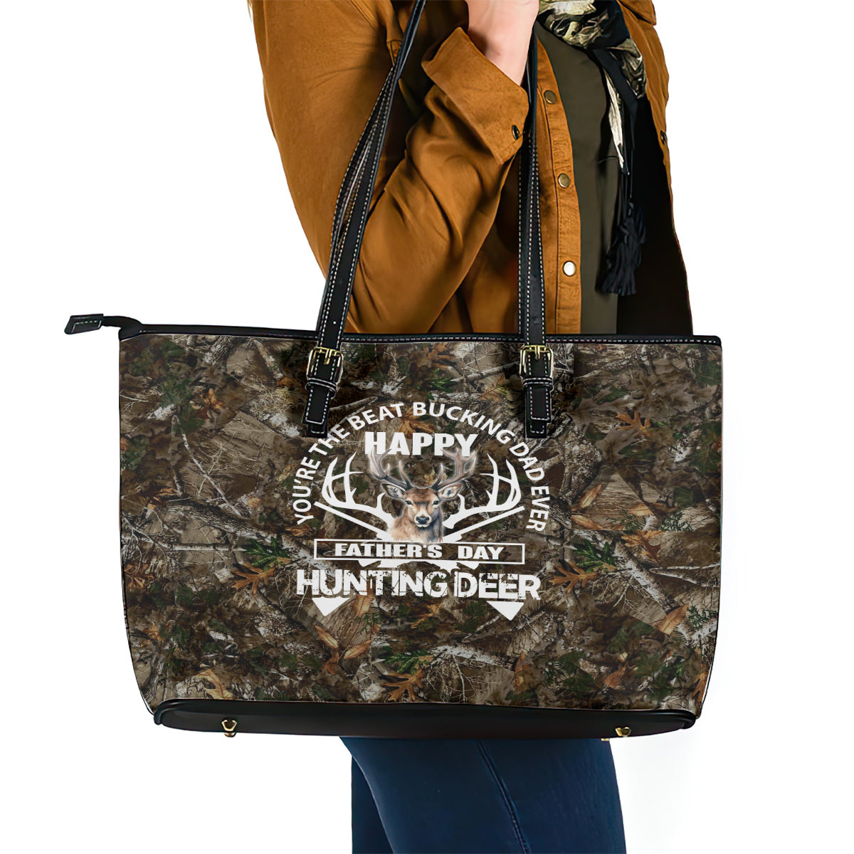 Happy Father's Day Deer Hunting Leather Tote Bag Dad I Love You - Wonder Print Shop