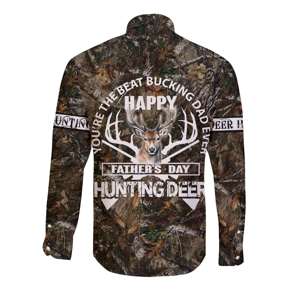 Happy Father's Day Deer Hunting Long Sleeve Button Shirt Dad I Love You - Wonder Print Shop