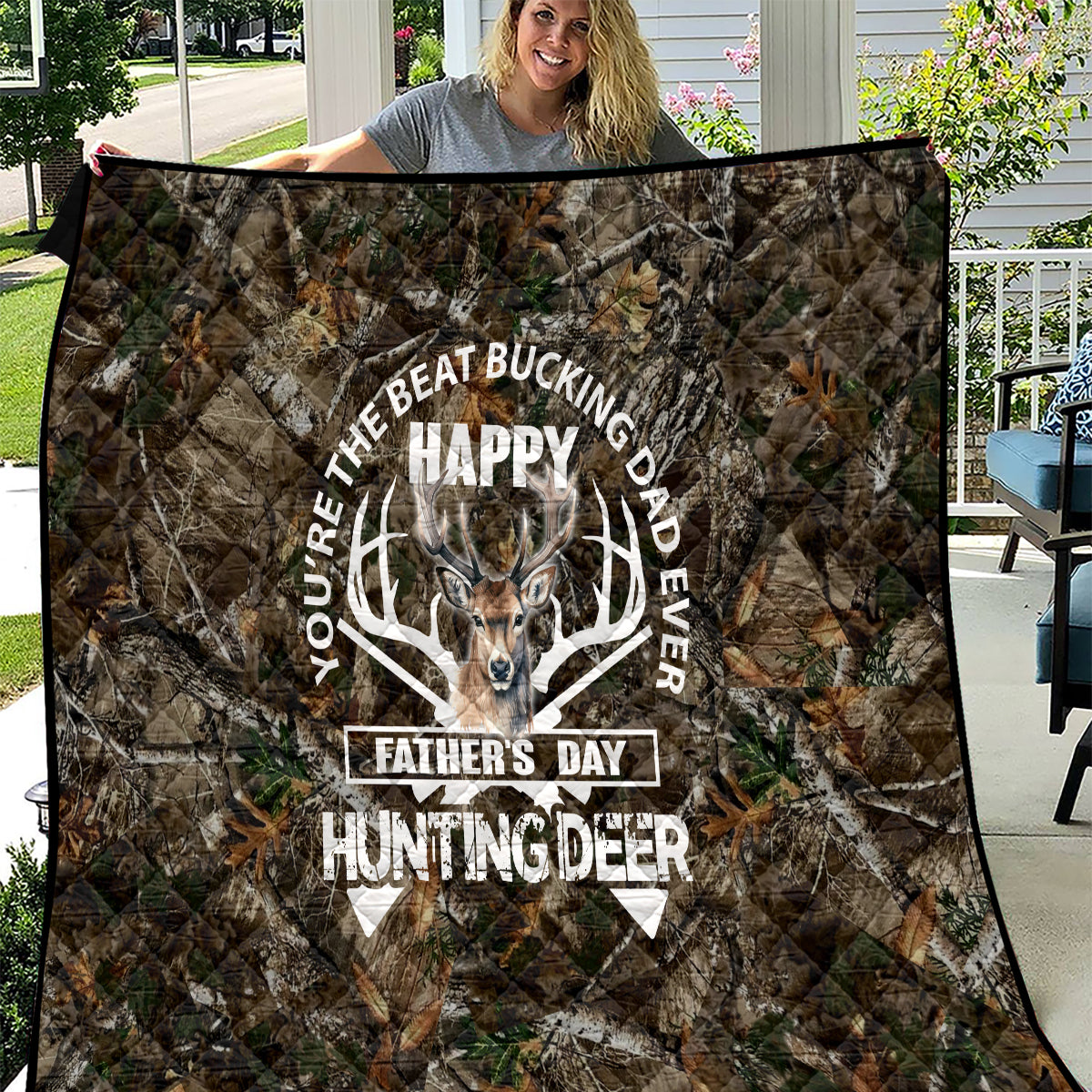 Happy Father's Day Deer Hunting Quilt Dad I Love You
