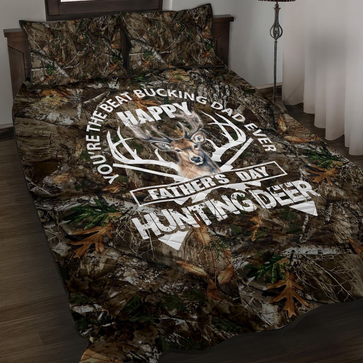 Happy Father's Day Deer Hunting Quilt Bed Set Dad I Love You - Wonder Print Shop