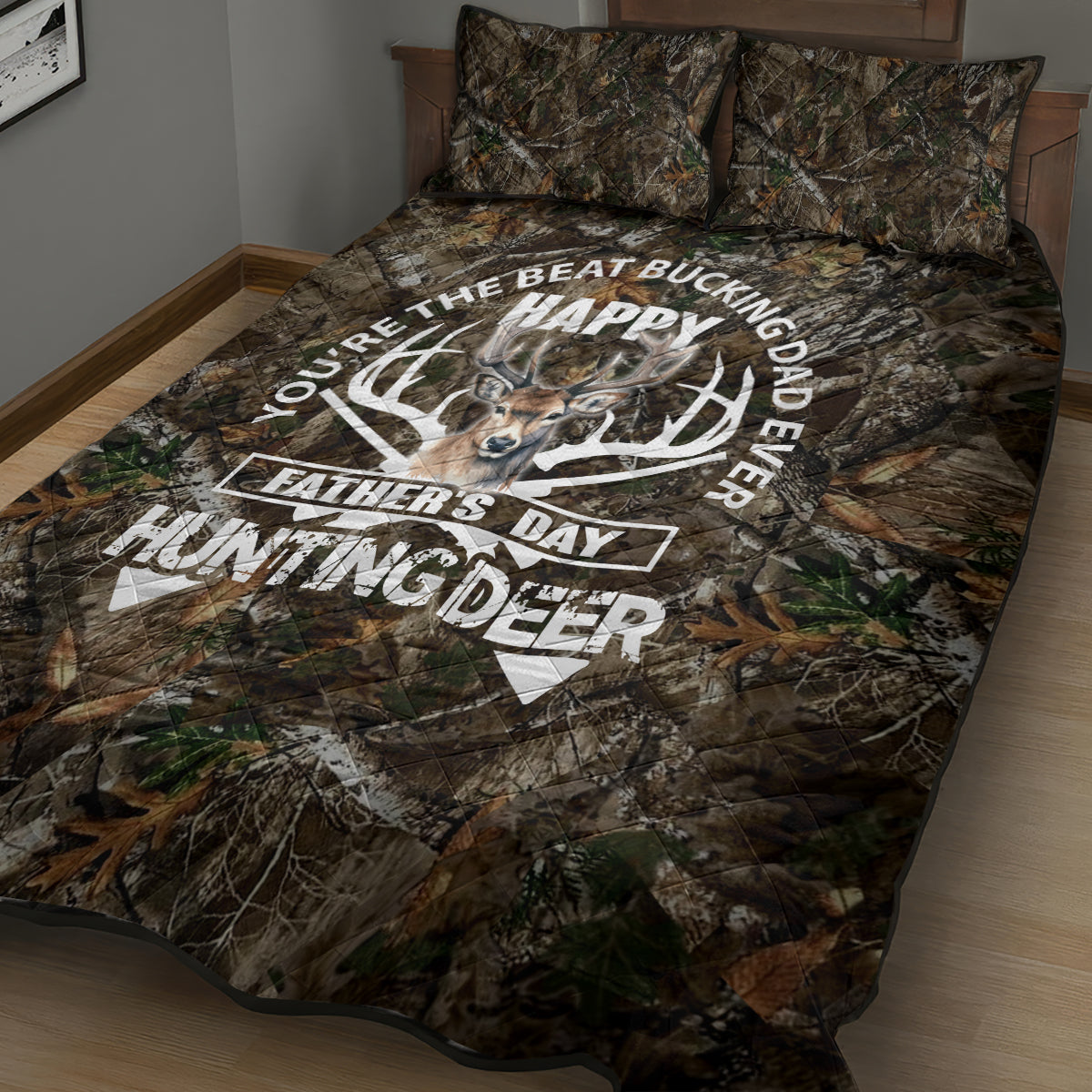 Happy Father's Day Deer Hunting Quilt Bed Set Dad I Love You - Wonder Print Shop