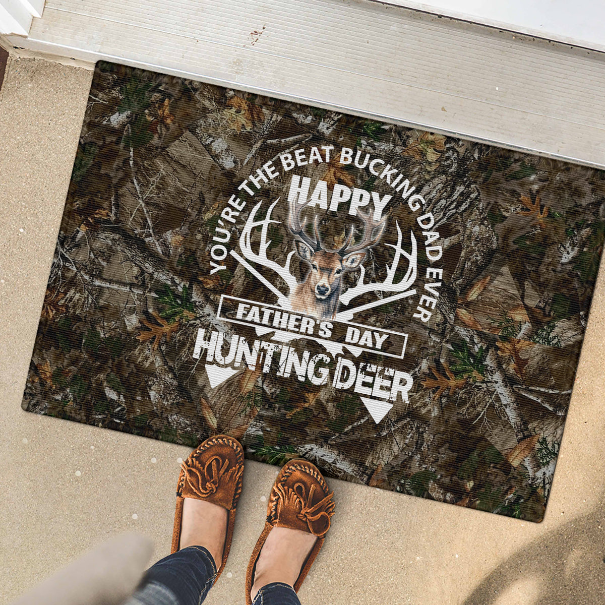 Happy Father's Day Deer Hunting Rubber Doormat Dad I Love You - Wonder Print Shop