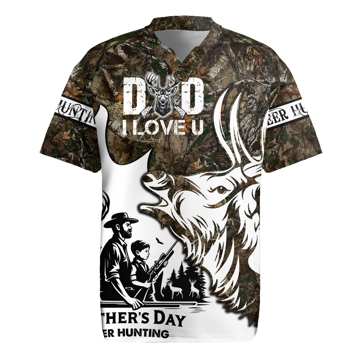 Happy Father's Day Deer Hunting Rugby Jersey Dad I Love You - Wonder Print Shop