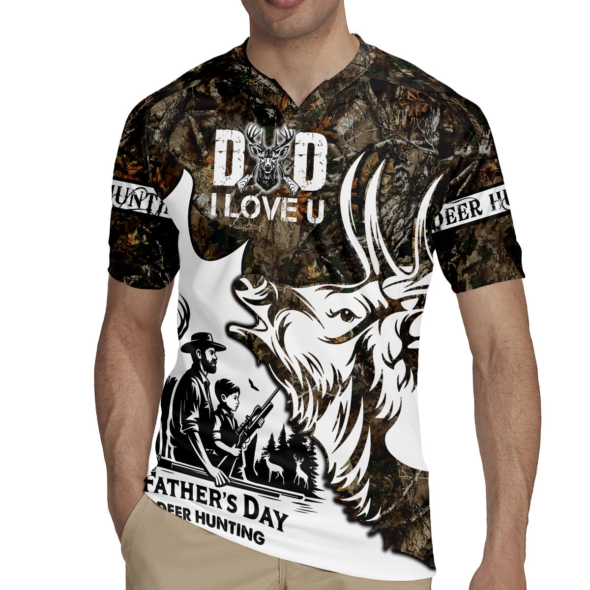 Happy Father's Day Deer Hunting Rugby Jersey Dad I Love You - Wonder Print Shop
