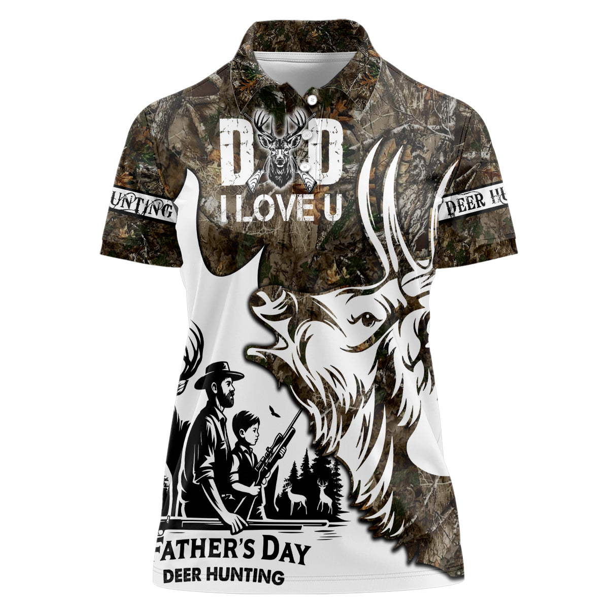 Happy Father's Day Deer Hunting Women Polo Shirt Dad I Love You - Wonder Print Shop