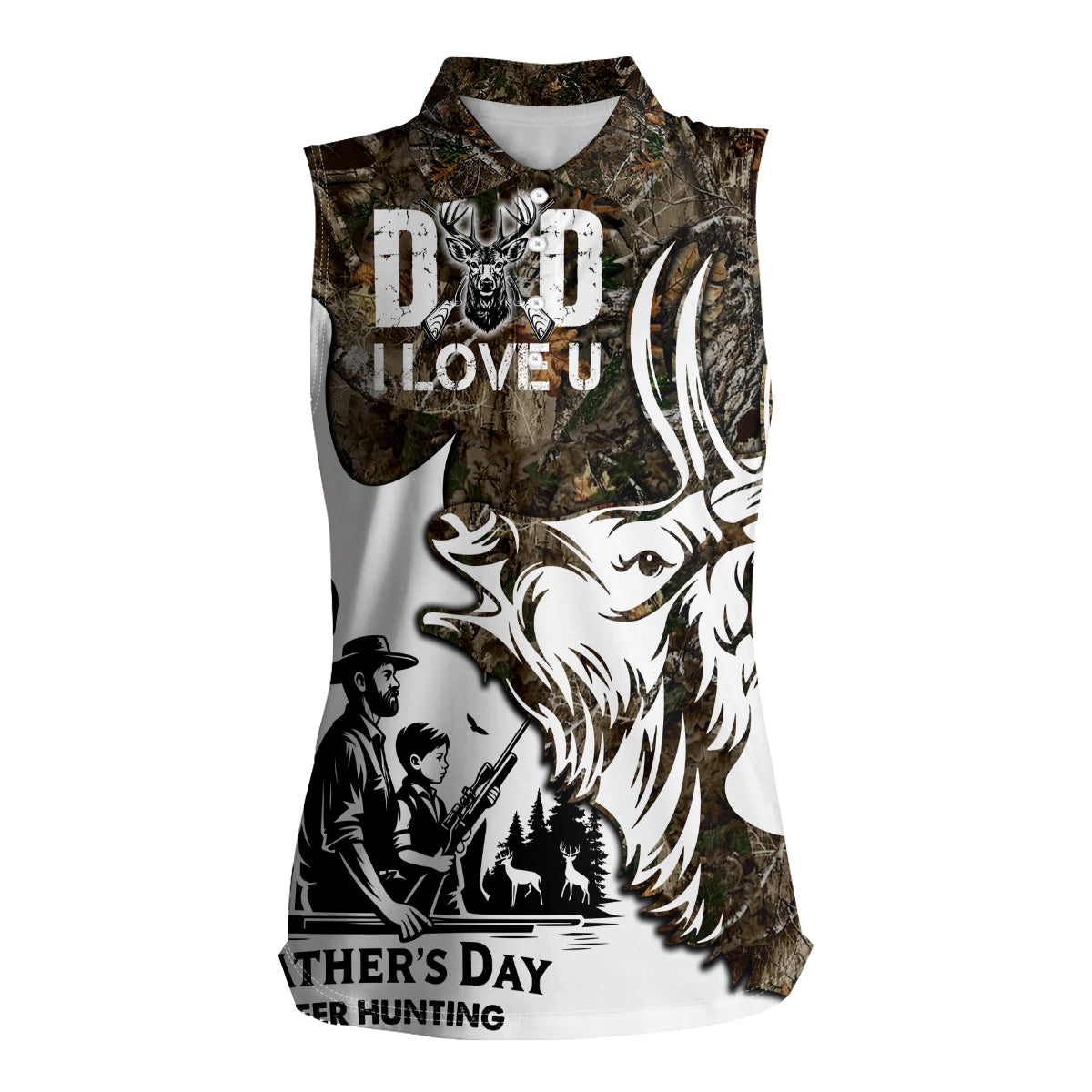 Happy Father's Day Deer Hunting Women Sleeveless Polo Shirt Dad I Love You - Wonder Print Shop