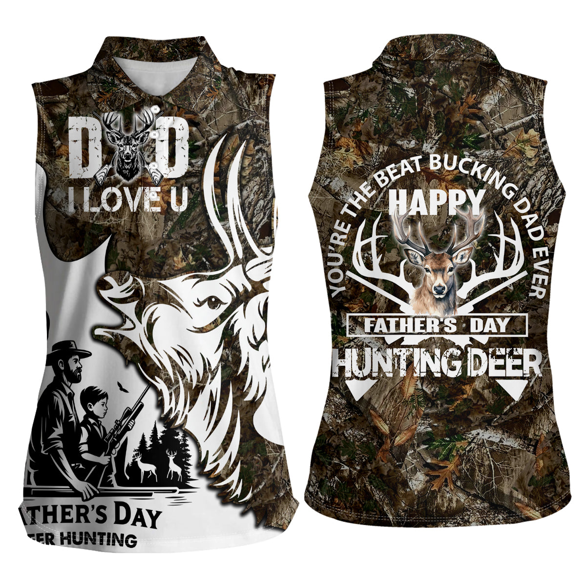 Happy Father's Day Deer Hunting Women Sleeveless Polo Shirt Dad I Love You - Wonder Print Shop