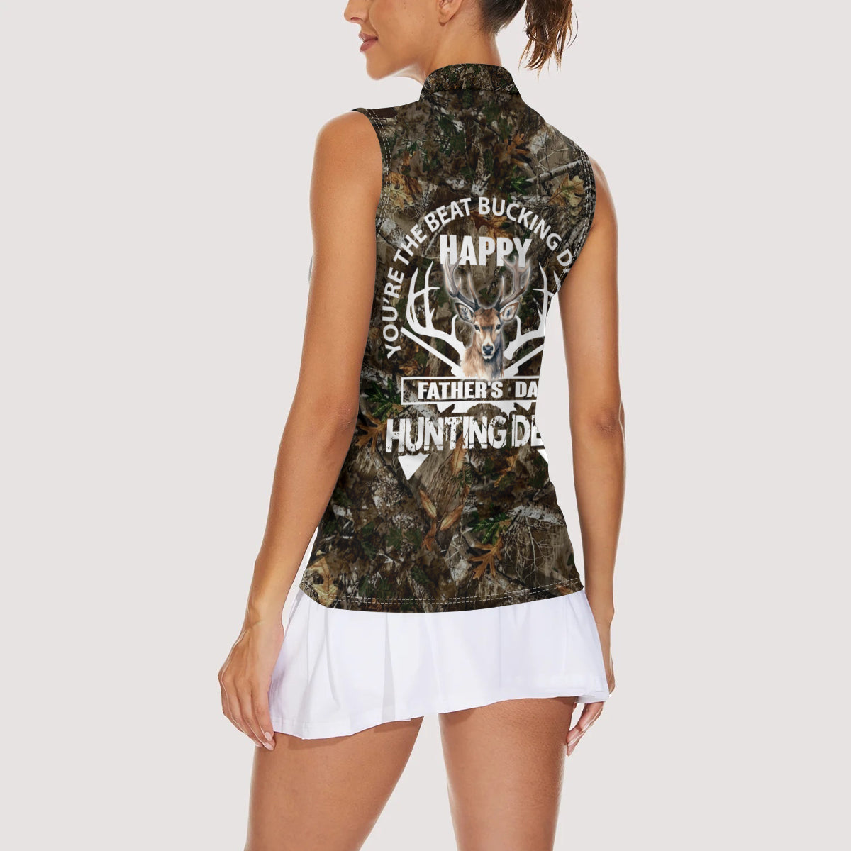Happy Father's Day Deer Hunting Women Sleeveless Polo Shirt Dad I Love You - Wonder Print Shop
