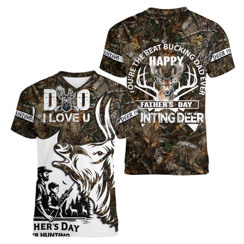 Happy Father's Day Deer Hunting Women V-Neck T-Shirt Dad I Love You - Wonder Print Shop