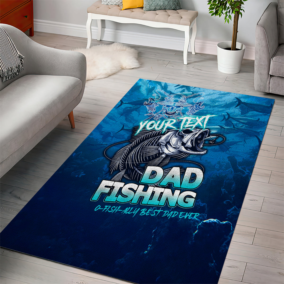 Personalized Father's Day Dad Fishing Skull Fisherman Area Rug O Fish Ally Best Dad Ever - Wonder Print Shop