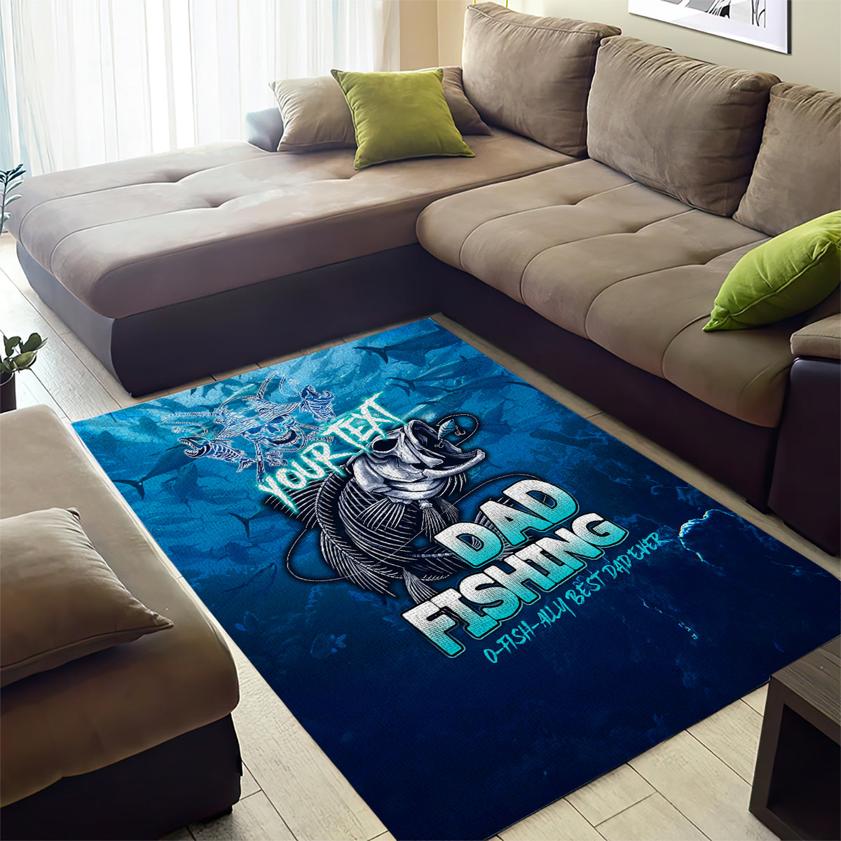 Personalized Father's Day Dad Fishing Skull Fisherman Area Rug O Fish Ally Best Dad Ever - Wonder Print Shop