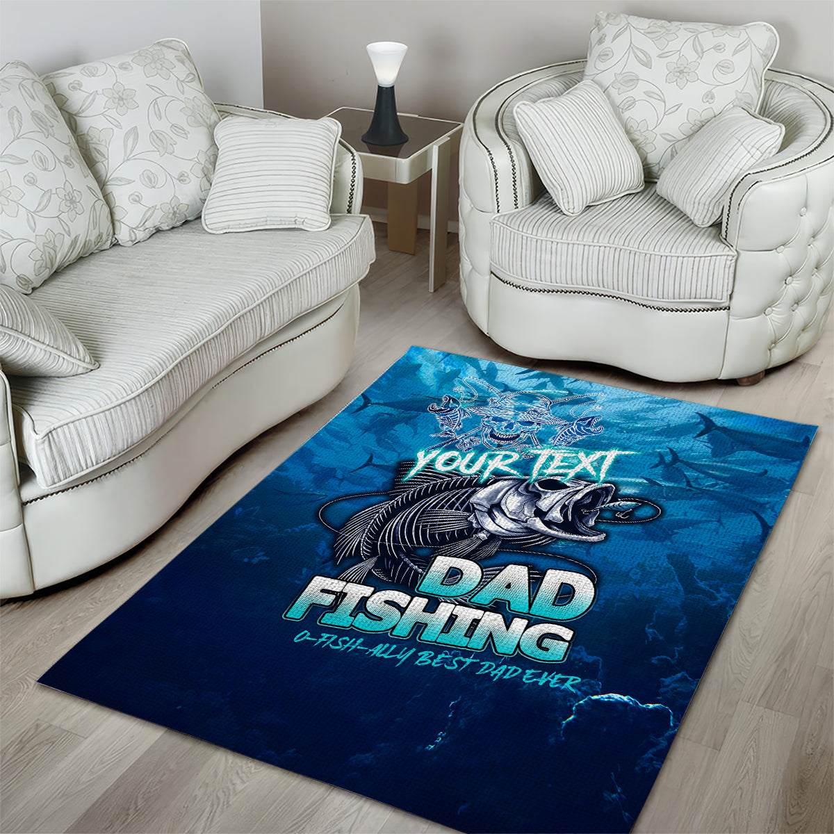 Personalized Father's Day Dad Fishing Skull Fisherman Area Rug O Fish Ally Best Dad Ever - Wonder Print Shop