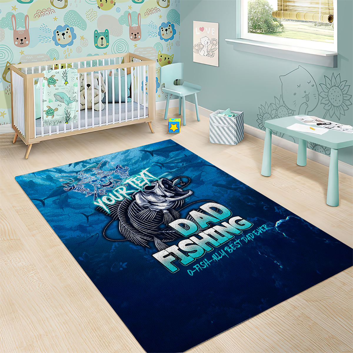 Personalized Father's Day Dad Fishing Skull Fisherman Area Rug O Fish Ally Best Dad Ever - Wonder Print Shop