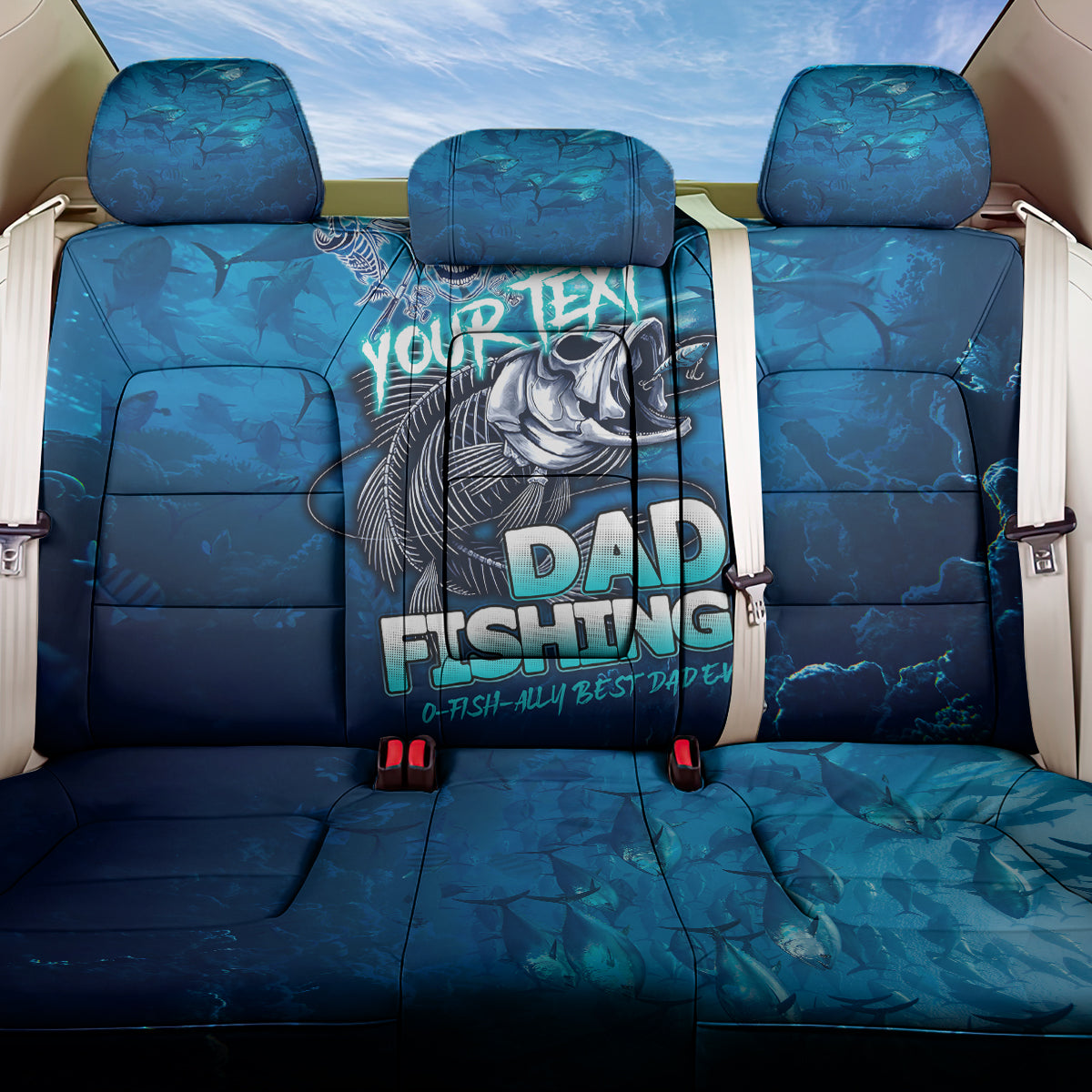 Personalized Father's Day Dad Fishing Skull Fisherman Back Car Seat Cover O Fish Ally Best Dad Ever