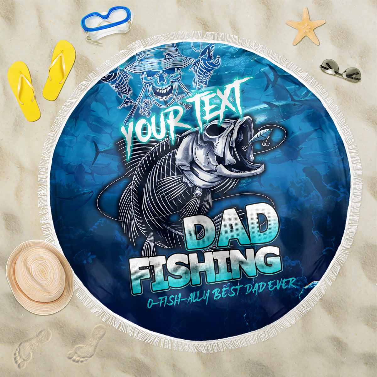 Personalized Father's Day Dad Fishing Skull Fisherman Beach Blanket O Fish Ally Best Dad Ever - Wonder Print Shop