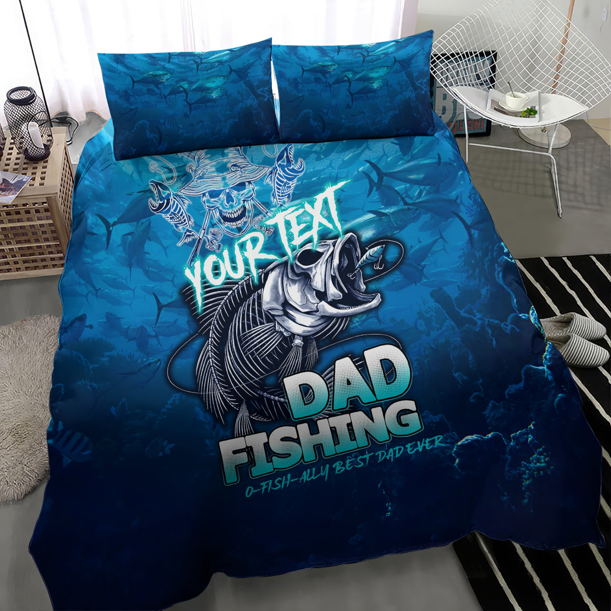 Personalized Father's Day Dad Fishing Skull Fisherman Bedding Set O Fish Ally Best Dad Ever - Wonder Print Shop