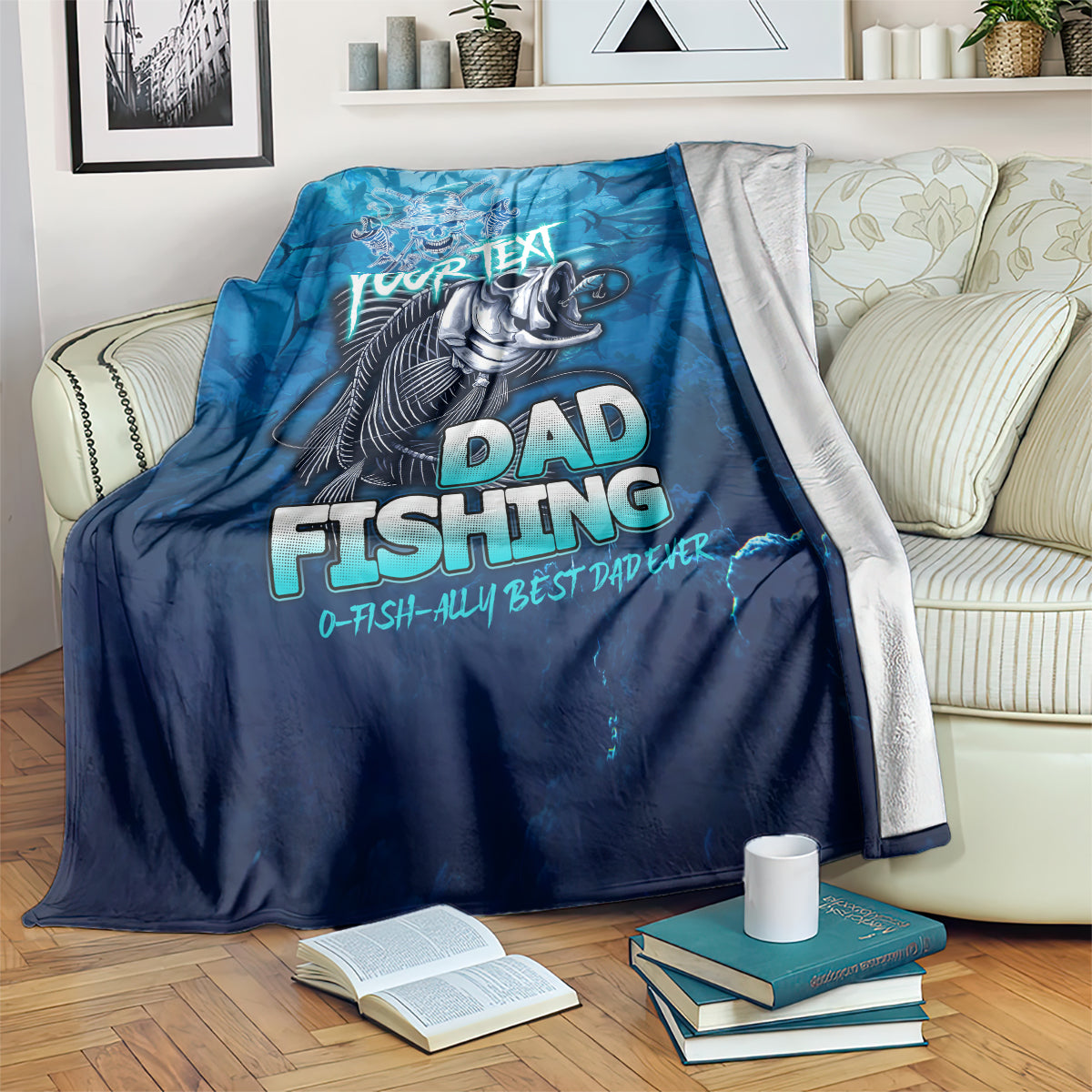 Personalized Father's Day Dad Fishing Skull Fisherman Blanket O Fish Ally Best Dad Ever