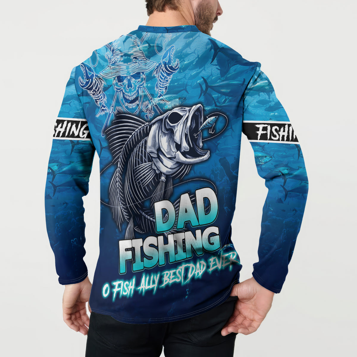 Personalized Father's Day Dad Fishing Skull Fisherman Button Sweatshirt O Fish Ally Best Dad Ever - Wonder Print Shop