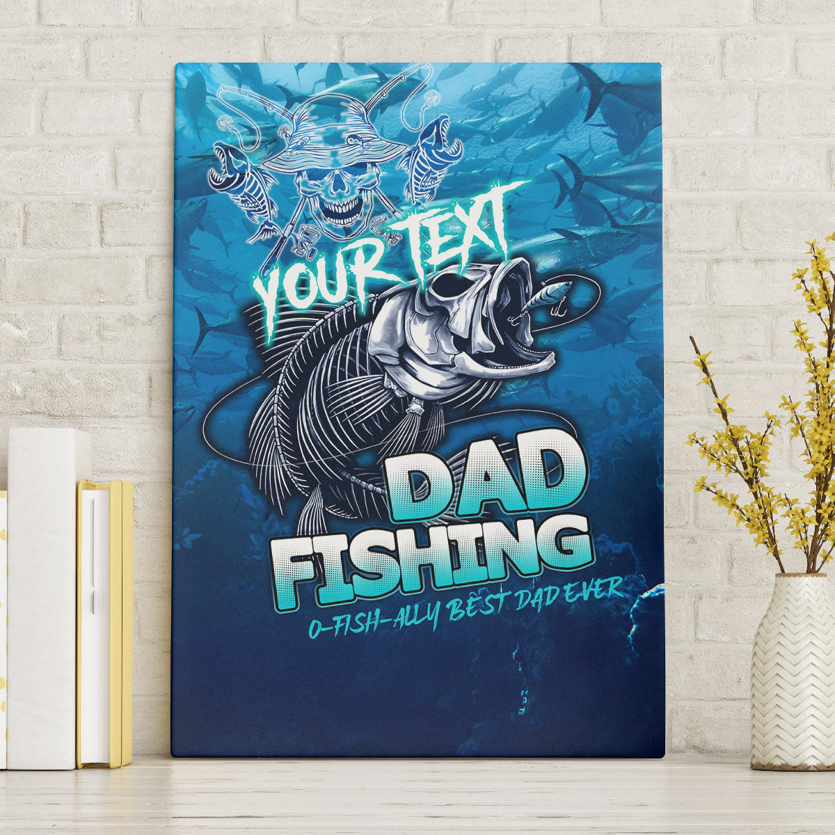 Personalized Father's Day Dad Fishing Skull Fisherman Canvas Wall Art O Fish Ally Best Dad Ever - Wonder Print Shop