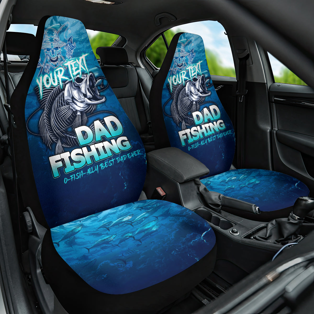 Personalized Father's Day Dad Fishing Skull Fisherman Car Seat Cover O Fish Ally Best Dad Ever