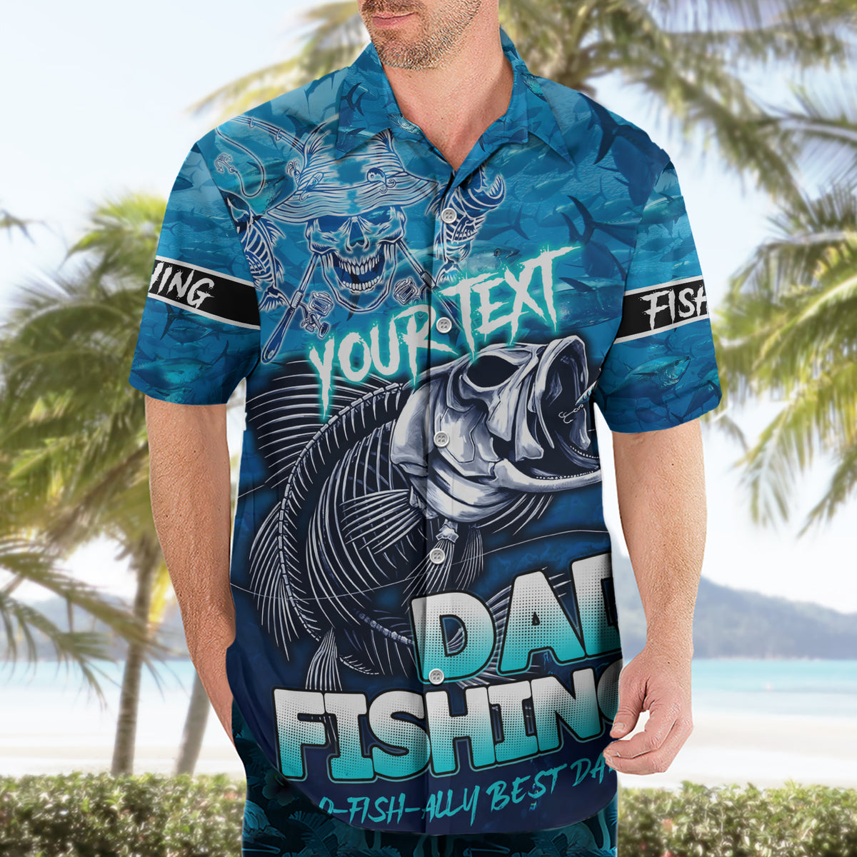 Personalized Father's Day Dad Fishing Skull Fisherman Hawaiian Shirt O Fish Ally Best Dad Ever - Wonder Print Shop
