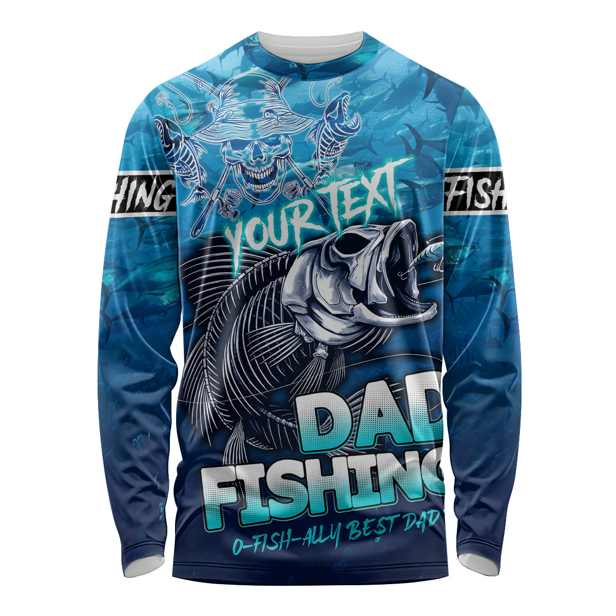 Personalized Father's Day Dad Fishing Skull Fisherman Long Sleeve Shirt O Fish Ally Best Dad Ever - Wonder Print Shop