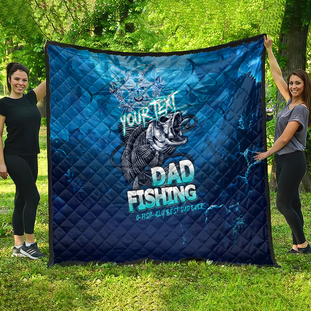 Personalized Father's Day Dad Fishing Skull Fisherman Quilt O Fish Ally Best Dad Ever - Wonder Print Shop