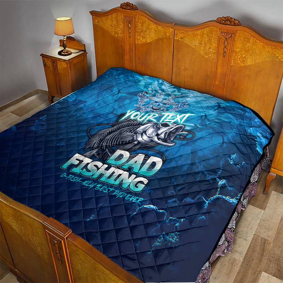 Personalized Father's Day Dad Fishing Skull Fisherman Quilt O Fish Ally Best Dad Ever - Wonder Print Shop