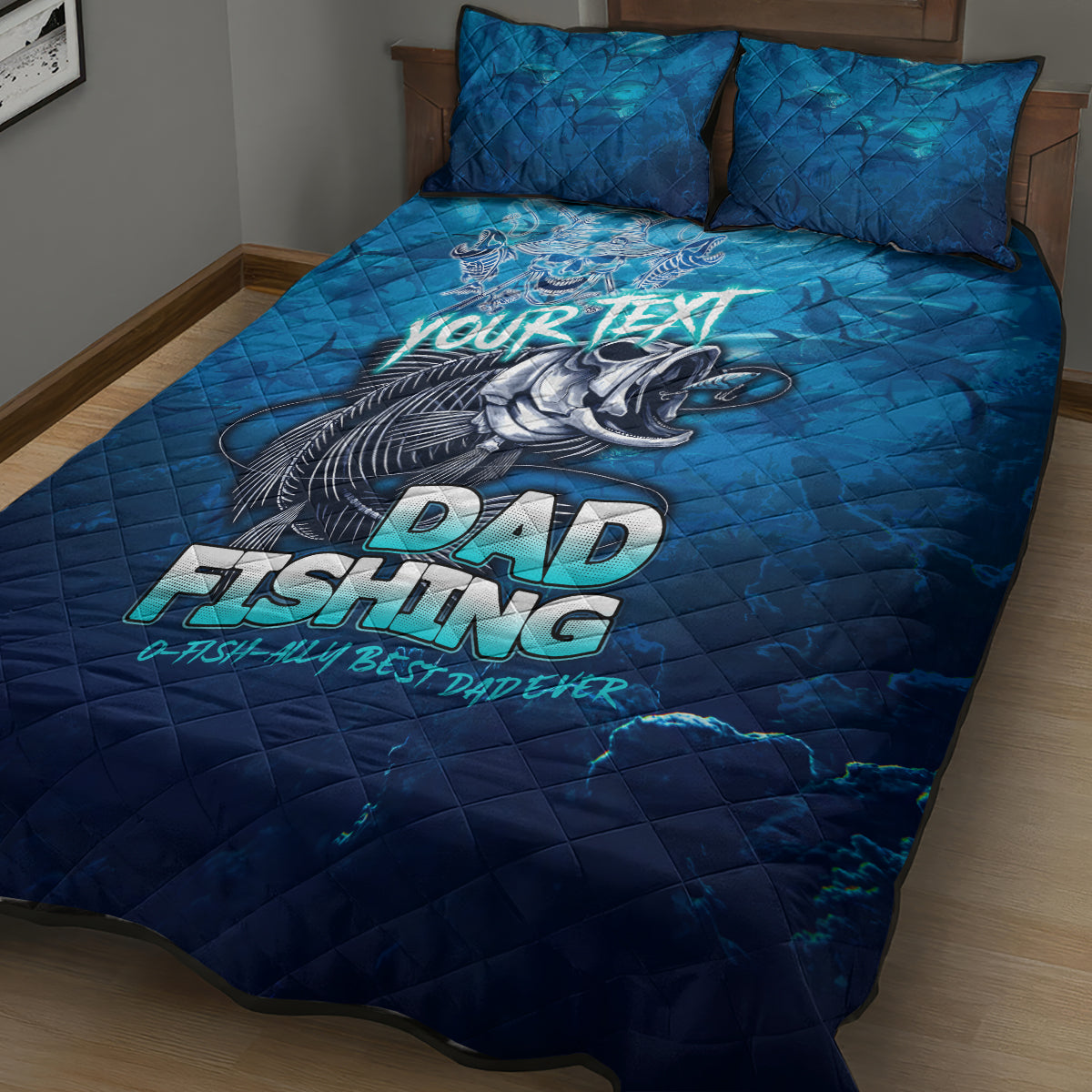 Personalized Father's Day Dad Fishing Skull Fisherman Quilt Bed Set O Fish Ally Best Dad Ever - Wonder Print Shop