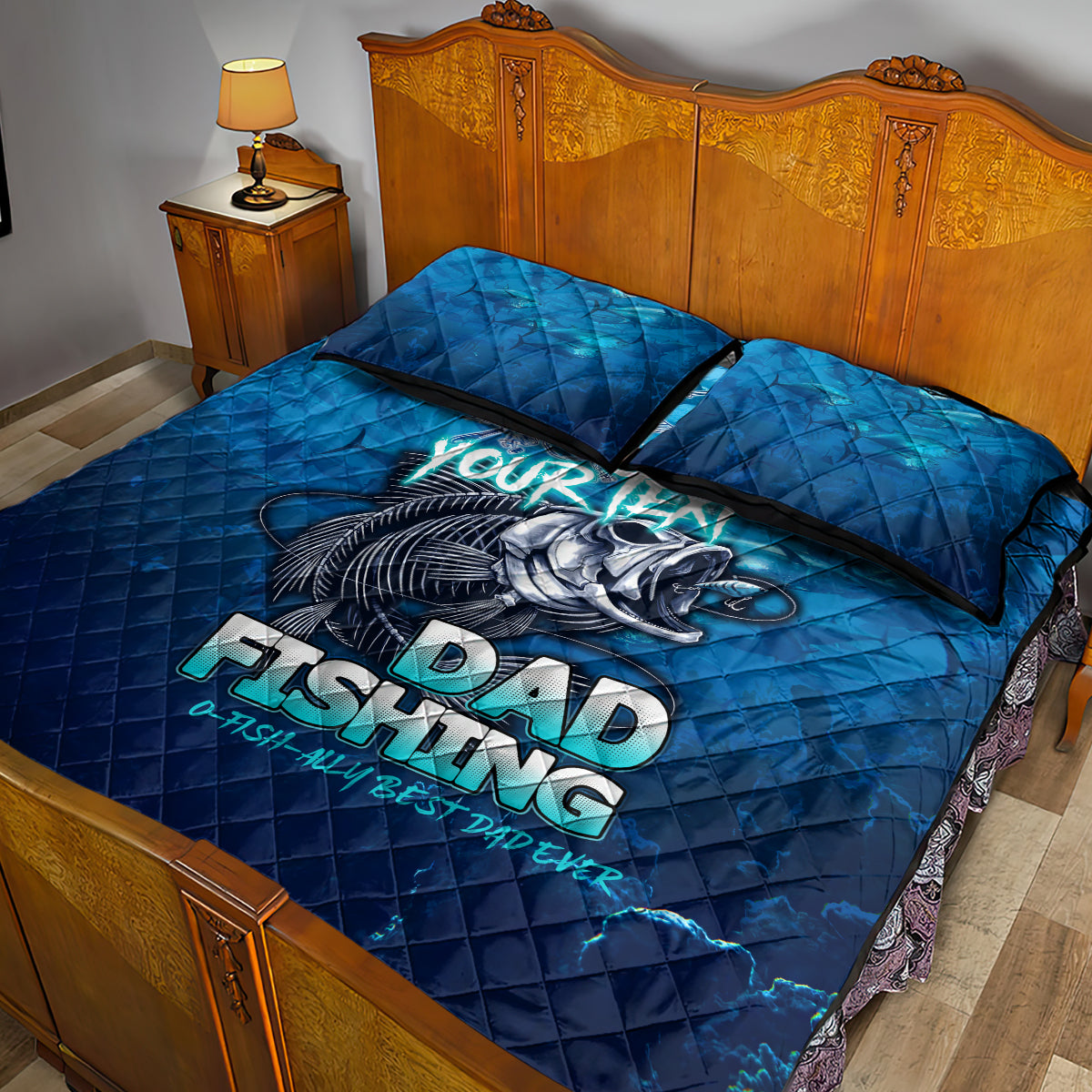 Personalized Father's Day Dad Fishing Skull Fisherman Quilt Bed Set O Fish Ally Best Dad Ever - Wonder Print Shop