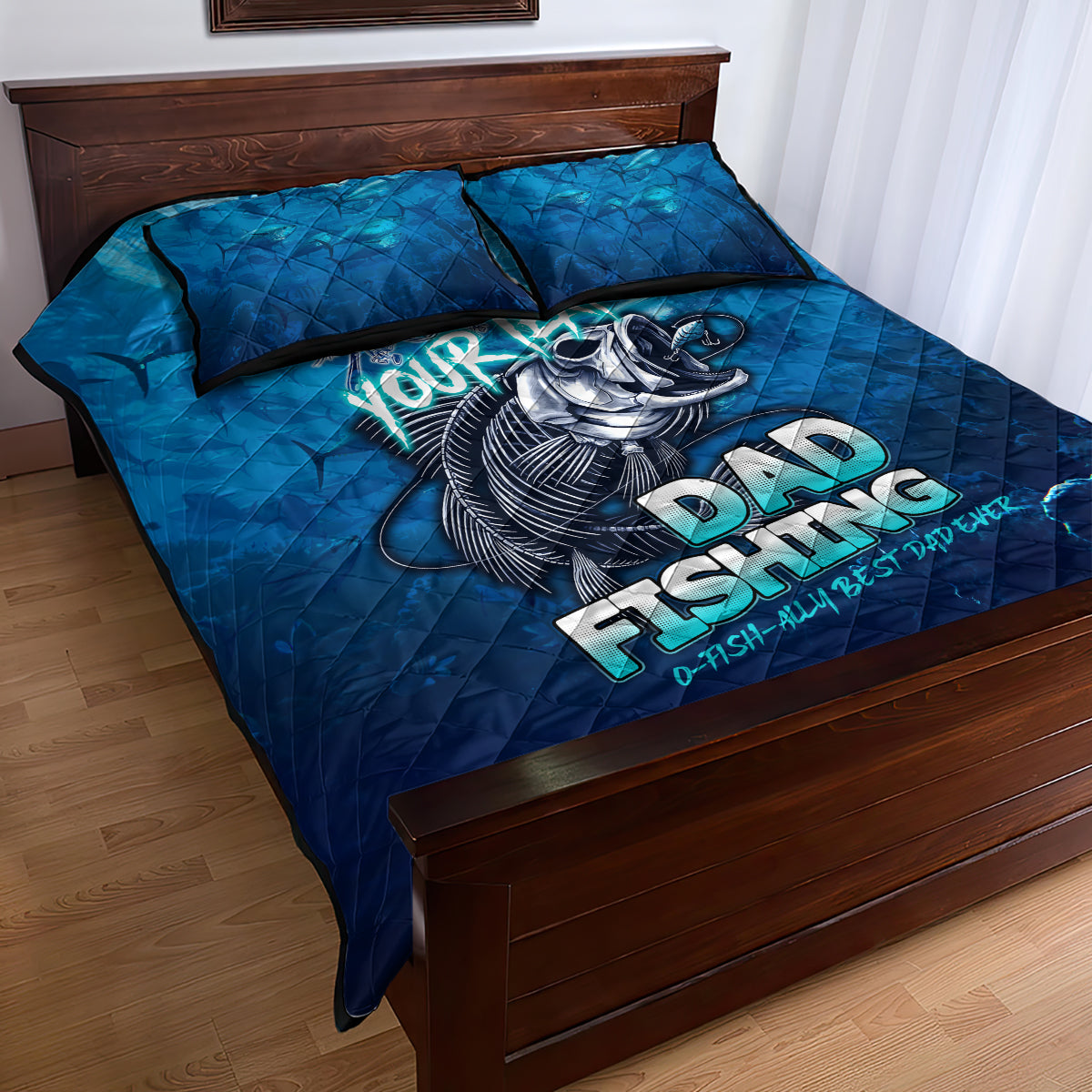 Personalized Father's Day Dad Fishing Skull Fisherman Quilt Bed Set O Fish Ally Best Dad Ever - Wonder Print Shop