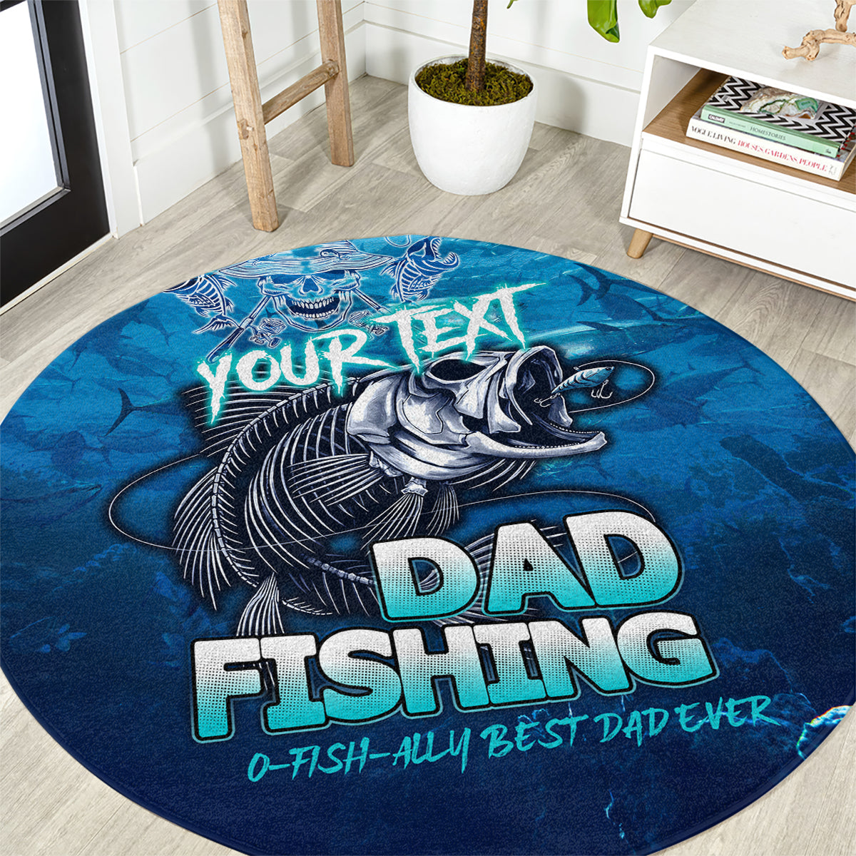 Personalized Father's Day Dad Fishing Skull Fisherman Round Carpet O Fish Ally Best Dad Ever