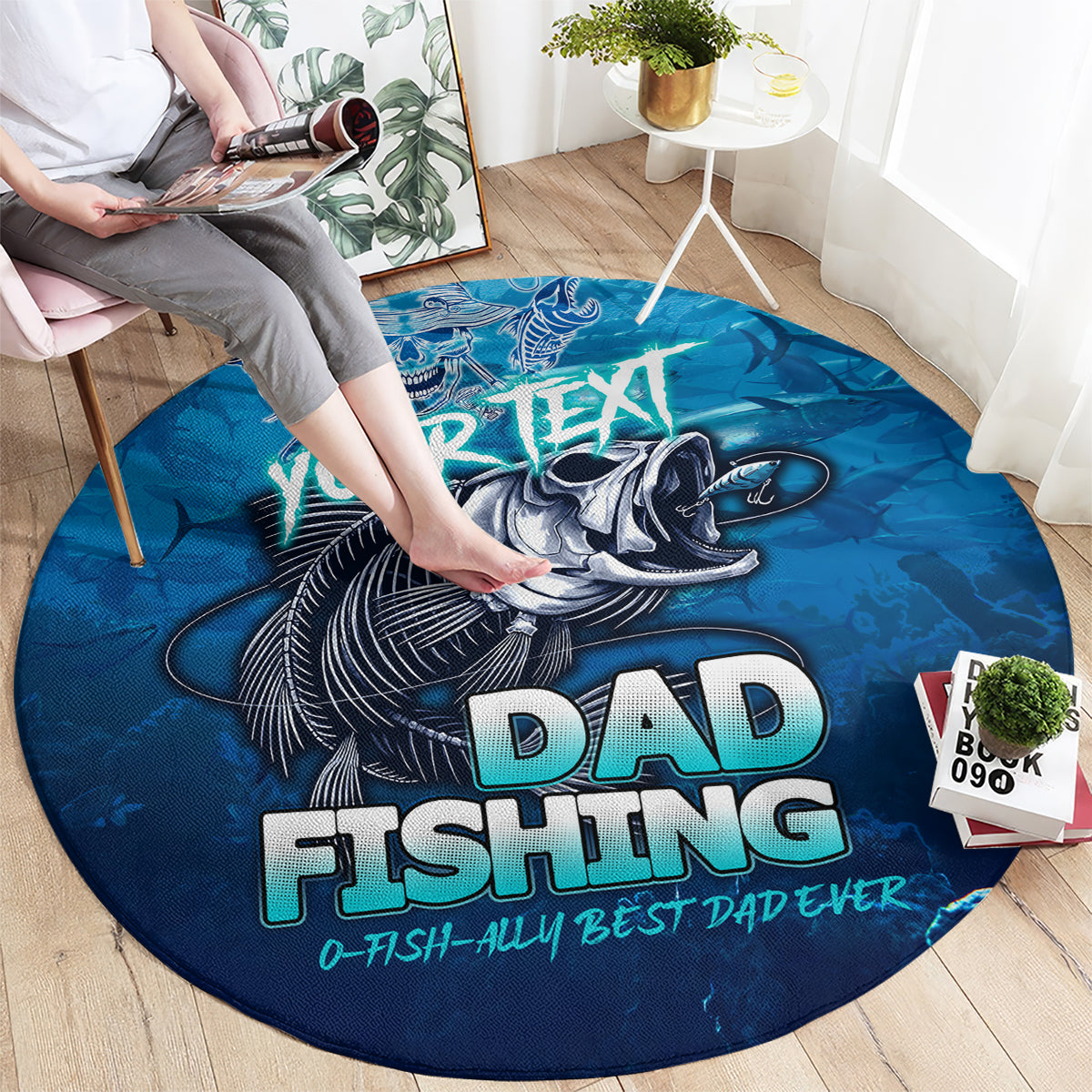 Personalized Father's Day Dad Fishing Skull Fisherman Round Carpet O Fish Ally Best Dad Ever