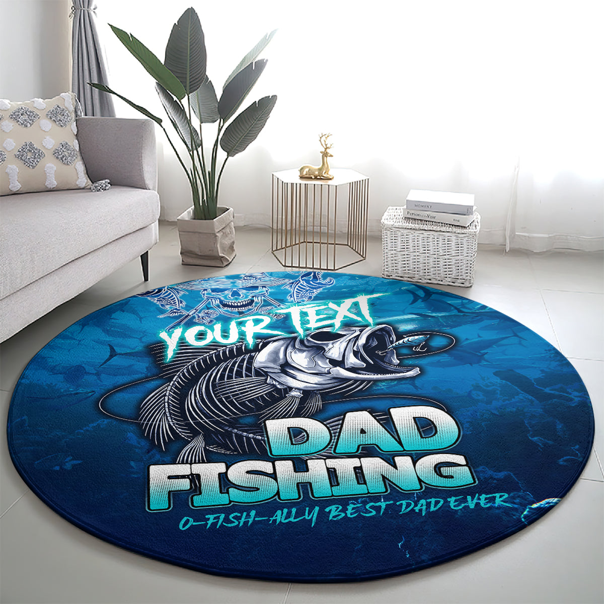 Personalized Father's Day Dad Fishing Skull Fisherman Round Carpet O Fish Ally Best Dad Ever