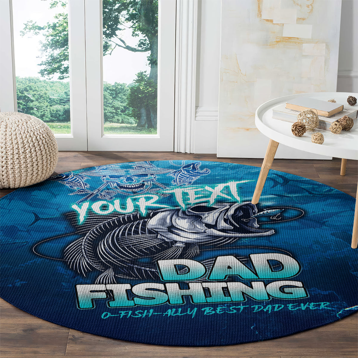 Personalized Father's Day Dad Fishing Skull Fisherman Round Carpet O Fish Ally Best Dad Ever