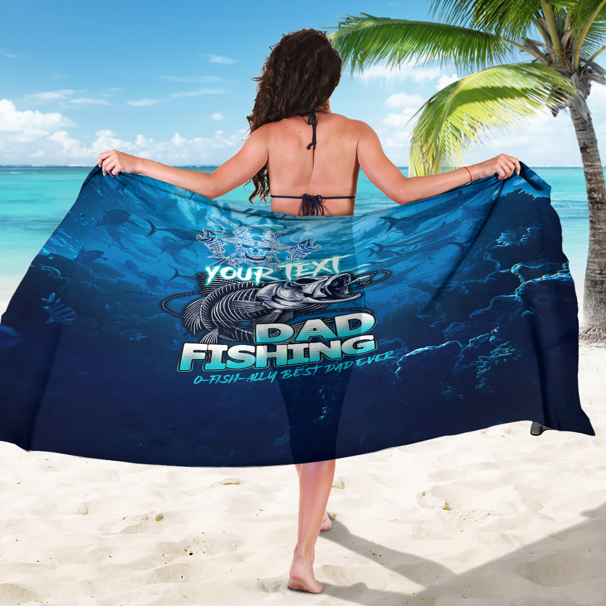 Personalized Father's Day Dad Fishing Skull Fisherman Sarong O Fish Ally Best Dad Ever - Wonder Print Shop